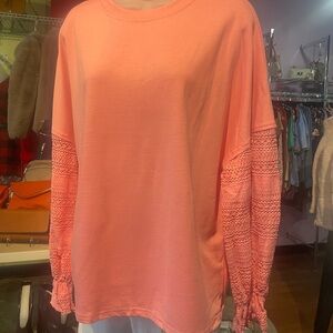 Women's Pink Lace Sleeve Top